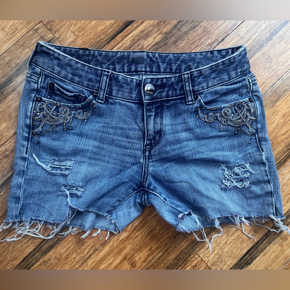 Embellished Blue Denim Shorts